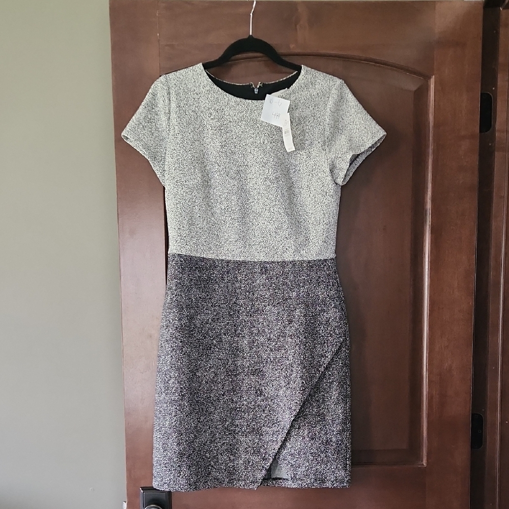 NWT LOFT Black and Gray White Tweed Textured Mini Dress 6